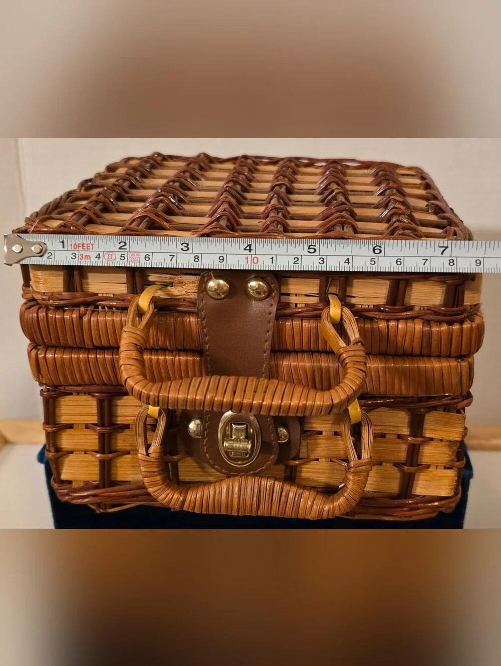 Vintage Elizabeth Arden Wicker Picnic Basket Set - Red Gingham